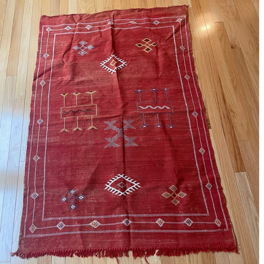 Vintage‎ Moroccan Berber Sabra Cactus Silk Rug Tribal Kilim 35x56" Flatweave